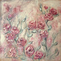 VINTAGE ROSEN - abstraktes Acrylgemälde mit Metallikeffekten auf Leinwand 60cm x 60cm, Christiane