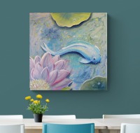 Koi Abstrakt - handgemaltes Bild mit Koi-Fisch auf Leinwand in Acryl 80cmx80cm von Christiane