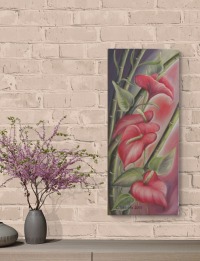 Exotische Flamingoblume - Kunst Anthurie Bild Deko Leinwand Kunstwerk Blume gemalt 30cmx70cm -