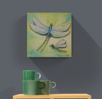 Acrylgemälde DRAGONFLIES - Kunst Leinwand Bild Geschenk Libellen gemalt 30cmx30cm Original Unikat