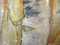 ZAUBERBIRKEN - abstraktes Acrylbild mit gold- und kupferfarbigen Metallicakzenten auf Leinwand von