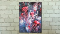 PINK JELLYFISH - abstraktes Acrylbild mit rosa Quallen auf Leinwand 50cmx70cm 3