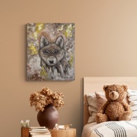 BABY WOLF - abstraktes Acrylbild mit goldfarbigem Blattmetall auf Leinwand, Acrylmalerei Christiane