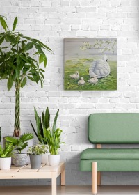 Acrylgemälde Schwänchen Im Frühling - Kunst Bild Leinwand Schwan Schwanenküken Frühlingsbild