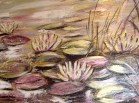 Last Water Lilies of Summer - hübsches Seerosenbild mit goldfarbigem Glitter auf 3,5cm dickem