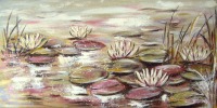 Last Water Lilies of Summer - hübsches Seerosenbild mit goldfarbigem Glitter auf 3,5cm dickem