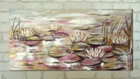 Last Water Lilies of Summer - hübsches Seerosenbild mit goldfarbigem Glitter auf 3,5cm dickem