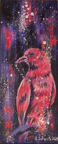 RAVEN IN NEONLIGHT - abstraktes Rabenbild auf Leinwand gemalt 20cmx50cm 6