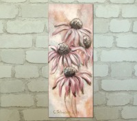 FROSTIGER ROSA SONNENHUT 20cmx50cm - glitzerndes Blumenbild mit Echinacea im Shabby Chic Look auf