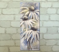 FROSTIGER WEISSER SONNENHUT 20cmx50cm - glitzerndes Blumenbild mit Echinacea im Shabby Chic Look auf