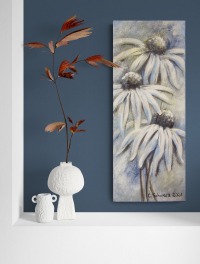 FROSTIGER WEISSER SONNENHUT 20cmx50cm - glitzerndes Blumenbild mit Echinacea im Shabby Chic Look auf