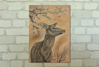 DEER LADY 50cm x 70cm - Wunderschönes Acrylbild auf Leinwand - Hirsch Kunst Bild Gemalt Malerei