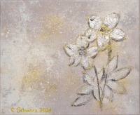 WINTERBLUMEN weiß-goldfarbig - hübsches Mixed Media Bild auf Leinwand 30cmx25cm mit Glitter -