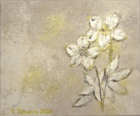 WINTERBLUMEN weiß-goldfarbig - hübsches Mixed Media Bild auf Leinwand 30cmx25cm mit Glitter -