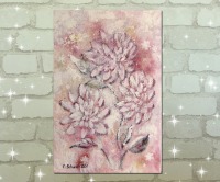 Mixed Media Bild FROSTIGE DAHLIEN 40cmx60cm - glitzerndes Blumenbild im Shabby Chic Look auf Leinwan