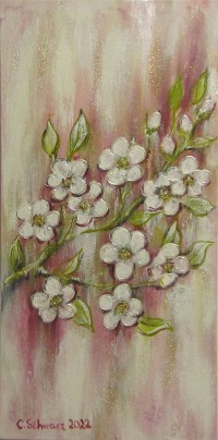 BLÜTENZWEIG - elegantes Bild mit weißen Blüten auf 3,7cm dickem Galeriekeilrahmen 30cmx60cm 2