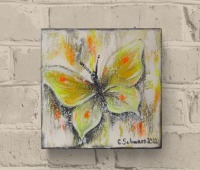 YELLOW BUTTERFLY - schickes Schmetterlingsbild auf Leinwand 20cmx20cm mit goldfarbigen Effekten -