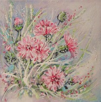 KORNBLUMEN rosa / blau - Acrylbilder auf MALKARTON je 25cmx25cm - wahlweise einzeln oder als Set 3