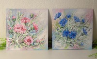 KORNBLUMEN rosa / blau - Acrylbilder auf MALKARTON je 25cmx25cm - wahlweise einzeln oder als Set 8