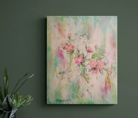 LOVELY WILD ROSES - kunstvolles Wildrosenbild mit Glitter und Strukturpaste 40cmx50cm