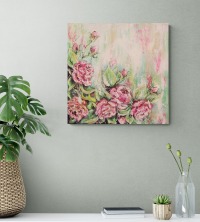 SOFT PINK ROSES - romantisches Blumenbild mit Glitter 60cmx60cm - abstrakt gemalte Rosen von