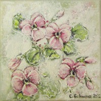 ROSA STIEFMÜTTERCHEN - kleines Stiefmütterchenbild auf Leinwand je 20cmx20cm mit Glitter und