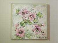 ROSA STIEFMÜTTERCHEN - kleines Stiefmütterchenbild auf Leinwand je 20cmx20cm mit Glitter und