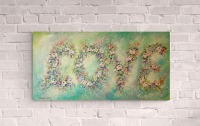 LOVE - romantisches Blumenbild mit Glitter 100cmx50cm - rosa Rosen und Glockenblumen gemalt mit Glit