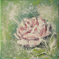 STOLZE ROSE - kleines Rosenbild auf Leinwand 20cmx20cm mit Glitter im Shabby Look - Künstlerin