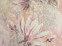 MAGNOLIA DREAMS - elegantes Blütenbild Shabby chic auf 3,5cm dickem Galeriekeilrahmen 30cmx60cm,