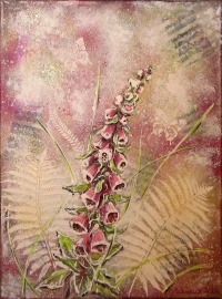 FOXGLOVE AND FERN - Mixed Media Bild mit gemalten Fingerhüten und Farn 30cmx40cm 8