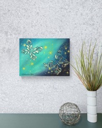 Butterflies in Space - Abstrakt Kunst Bild Malerei Leinwandbild gemalt Original 40cmx30cm