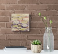 WHITE WHISPERING WATERLILIES - kleines Seerosenbild auf Leinwand mit Glitter im Shabby-Chic-Look -