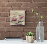 PINK WHISPERING WATERLILIES - kleines Seerosenbild auf Leinwand mit Glitter im Shabby-Chic-Look -