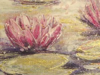 PINK WHISPERING WATERLILIES - kleines Seerosenbild auf Leinwand mit Glitter im Shabby-Chic-Look -