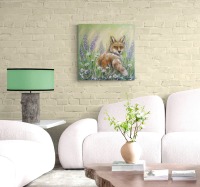 Fuchs in Lupinen und Margeriten - gemalter Fuchs mit Blumen auf Leinwand 60cmx60cm - Christiane