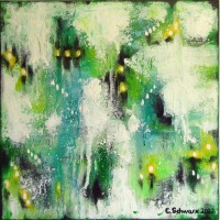 FOREST LIGHTS - abstraktes Acrylbild grün gelb auf Leinwand 40cmx40cm - Christiane Schwarz 5