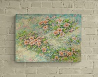 TRAUMHAFTE WILDROSEN - handgemaltes Acrylbild auf Leinwand mit Heckenrosen 70cmx50cm - Künstlerin