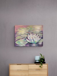 ENCHANTED WATERLILY - zauberhaftes Seerosenbild auf Leinwand 80cm x 60cm - handgemalte Kunst von