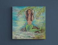 CARIBBEAN MERMAID - Acrylbild mit Meerjungfrau am Strand 60cmx60cm - Christiane Schwarz 2