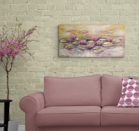 WHISPERING WATER LILIES - abstraktes Acrylbild 80cmx40cm mit rosa Seerosen und Glitter auf Leinwand