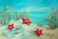 Rote Seesterne im Sand - Meeresbild auf Leinwand in Acryl 60cmx40cm von Christiane Schwarz 5