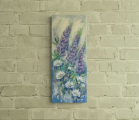 LUPINEN UND MARGERITEN 20cmx50cm - modernes Blumenbild auf Leinwand von Christiane Schwarz