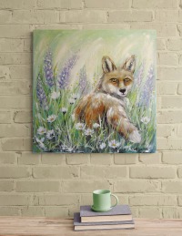 Fuchs in Lupinen und Margeriten - gemalter Fuchs mit Blumen auf Leinwand 60cmx60cm - Christiane