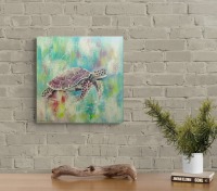 FLOATING TURTLE mit Ornamenten - abstraktes Leinwandbild 50cmx50cm, gemalte Schildkröte -