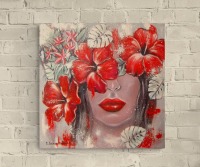 MYSTERIOUS LOVE - Acrylgemälde mit Hibiskus und Frangipani 60cmx60cm