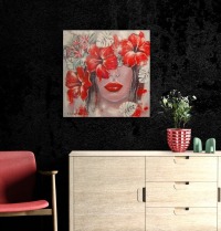 MYSTERIOUS LOVE - Acrylgemälde mit Hibiskus und Frangipani 60cmx60cm 9