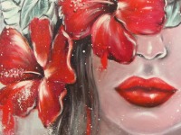 MYSTERIOUS LOVE - Acrylgemälde mit Hibiskus und Frangipani 60cmx60cm 7