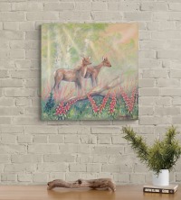 Rehe auf der Waldlichtung - romantisches Acrylgemälde mit Rehen auf Leinwand - 70cmx70cm 3