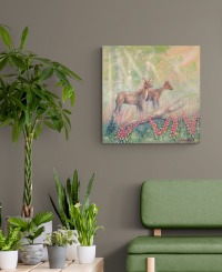 Rehe auf der Waldlichtung - romantisches Acrylgemälde mit Rehen auf Leinwand - 70cmx70cm 5